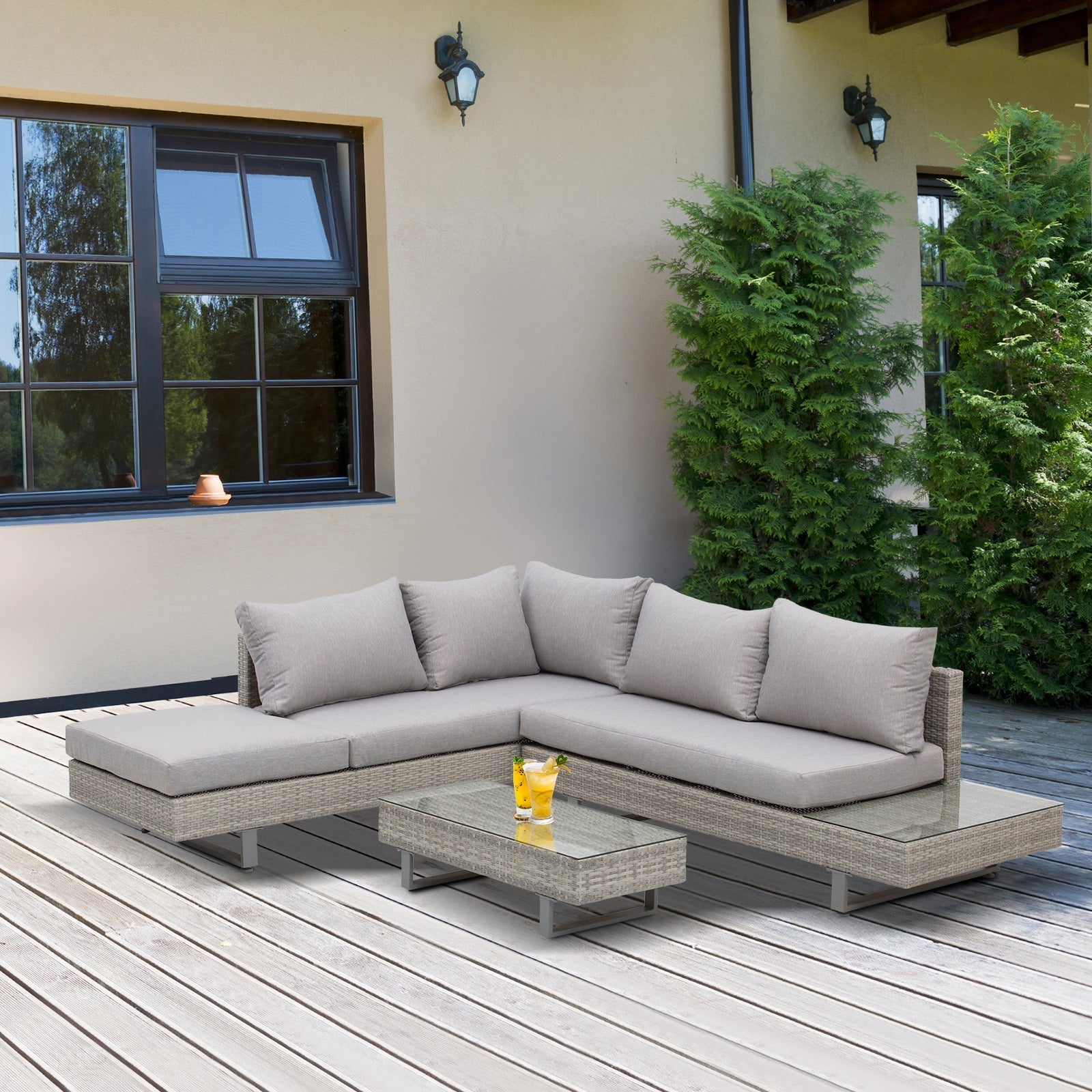 Outdoor Garden Set, Garden Lounge, Outdoor Sofa Set with Garden Table, Grey Rattan Garden Furniture - Borge' Group Limited