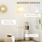 Modern Earth lamp with 2 levels table for living room and bedroom, in linen effect fabric, bamboo and steel, Ã˜37x162 cm - Borgè