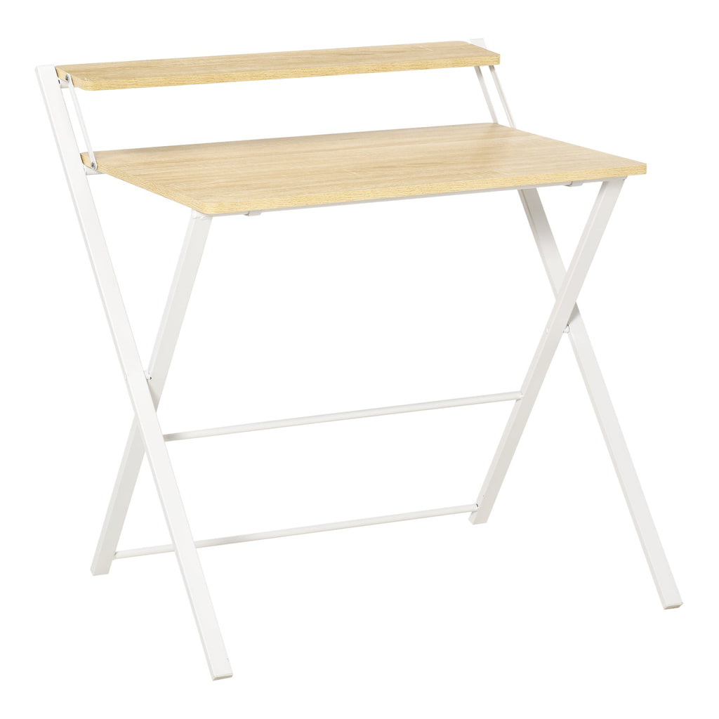 Folding Desk Space with Superior Shelf for Room and Office, 81.5x70x84cm, Wood and White Color - Borgè
