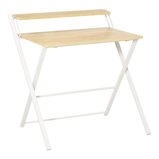 Folding Desk Space with Superior Shelf for Room and Office, 81.5x70x84cm, Wood and White Color - Borgè