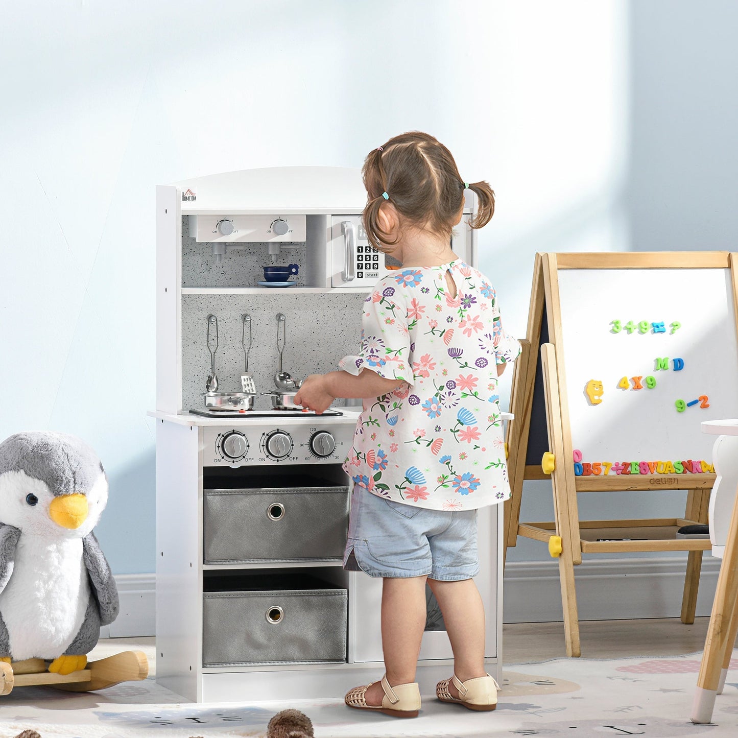 Kitchen for children 3-6 years with realistic lights and accessories, in MDF and PP, 60.1x31.7x92.9 cm, white