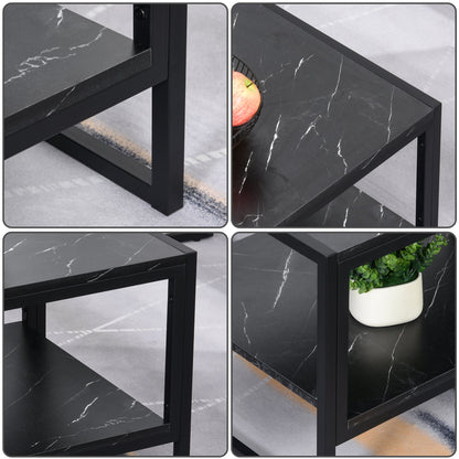 MALORCA | Black Marble Effect Coffee Table with Lower Shelf for Living Room or Office, 106x50x45cm - Borgè