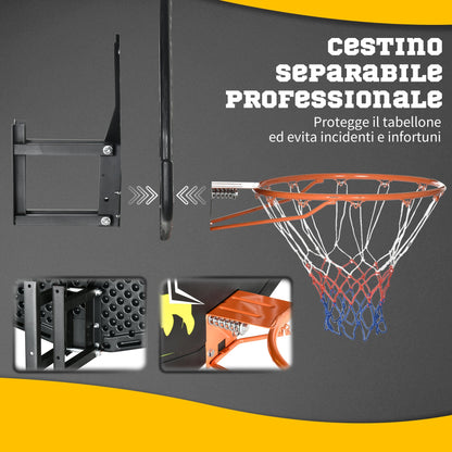 SportNow basketball basket for children and adults from indoor and outdoor in steel and PE, 110x90x70 cm, black and yellow - Borgè