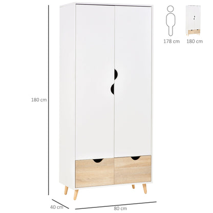 wardrobe with two wooden doors with 1 shelf and 2 drawers with white carved handles - Borgè