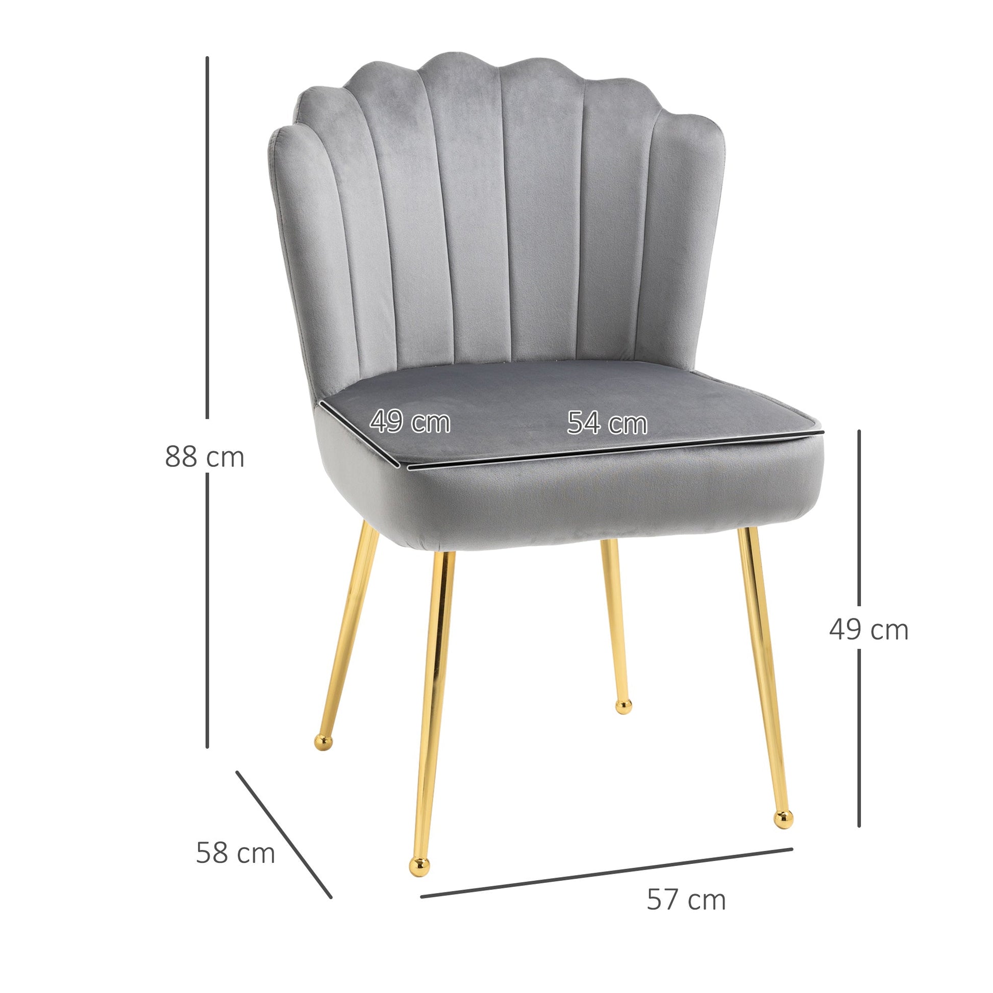 Set 2 modern and padded chairs for living room or living room with velvet effect coating, 57x58x88cm - Grey - Borgè