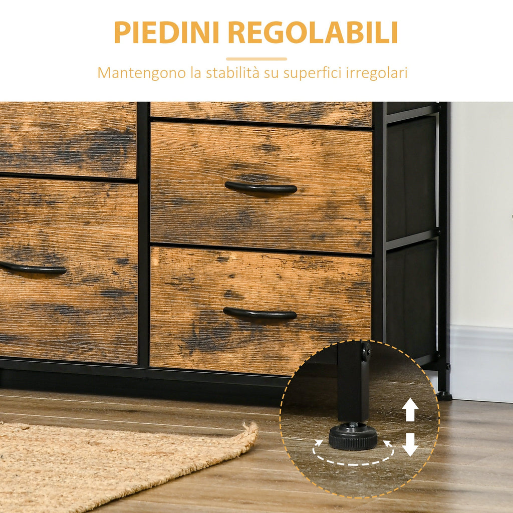 Mobile chest of drawers with 5 drawers in folding fabric industrial style, 83.5x29x87cm, brown - Borgè