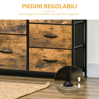 Mobile chest of drawers with 5 drawers in folding fabric industrial style, 83.5x29x87cm, brown - Borgè