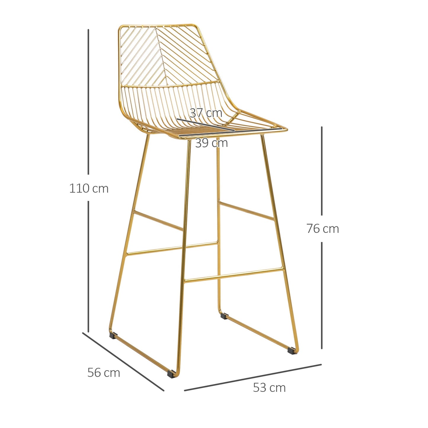 Set of 2 high stools with Gold Metal Footrests