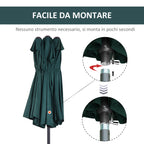 Double Garden Umbrella with Crank Opening, in Steel and Polyester, 455x265x238cm, Dark Green - Borge' Group Limited