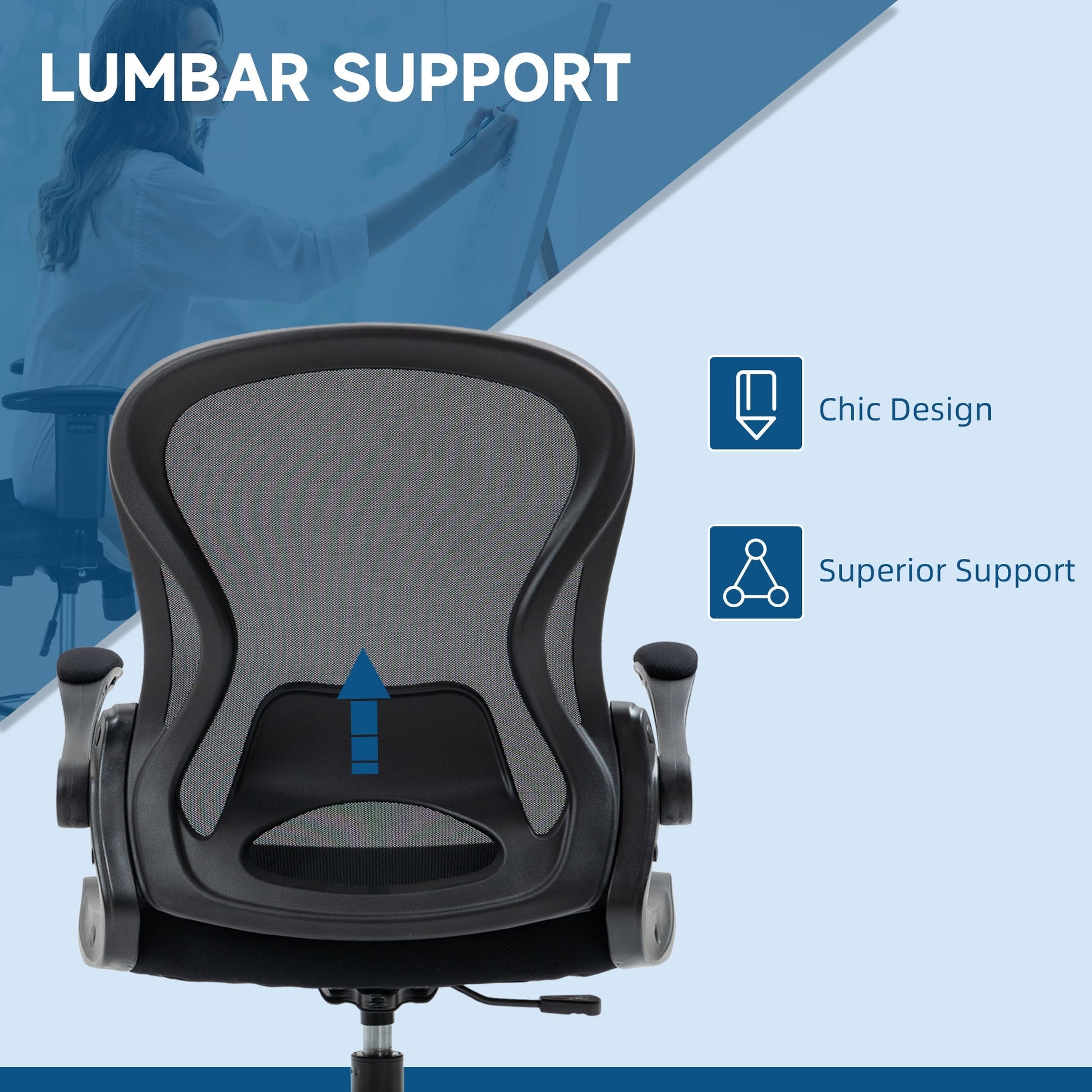 Ergonomic office chair in breathable fabric with adjustable height and folding height, 59x65x110-130 cm - Borgè