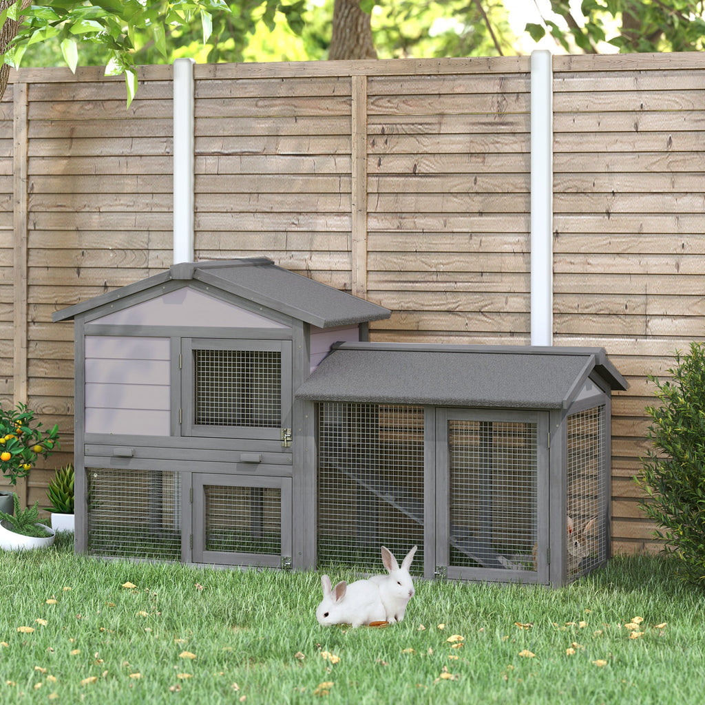 Outdoor Wooden Rabbit Hutch with House, Open Enclosed Space and Roof 147x54x84cm - Borge' Group Limited