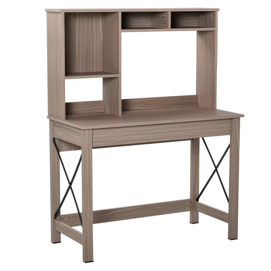 Desk Shelf with Bookcase Above in Wood for Bedroom, Children's Room or Office, Space Saving 105x50x137.5cm - Borgè