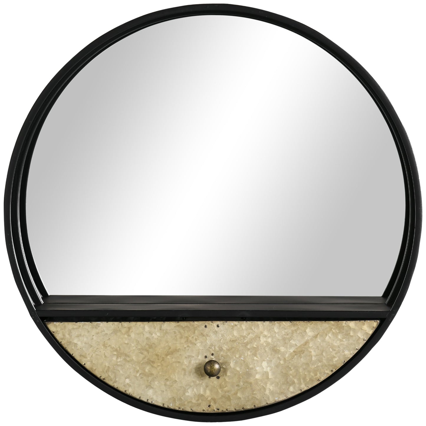 round wall mirror Ø61cm with drawer and black metal frame