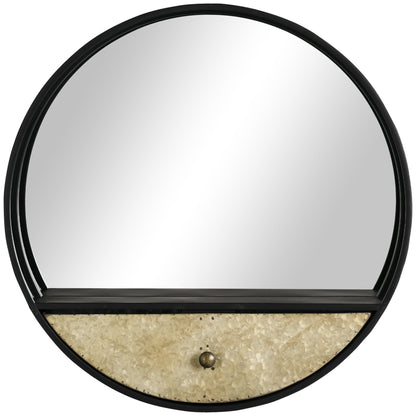 round wall mirror Ø61cm with drawer and black metal frame - Borgè