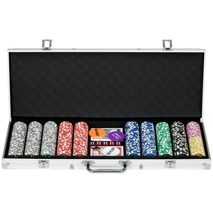 SportNow Set Poker for 9-10 players with 500 chips, 2 decks of cards and 5 dice, aluminum and polyester - Borgè