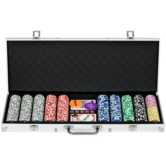 SportNow Set Poker for 9-10 players with 500 chips, 2 decks of cards and 5 dice, aluminum and polyester - Borgè