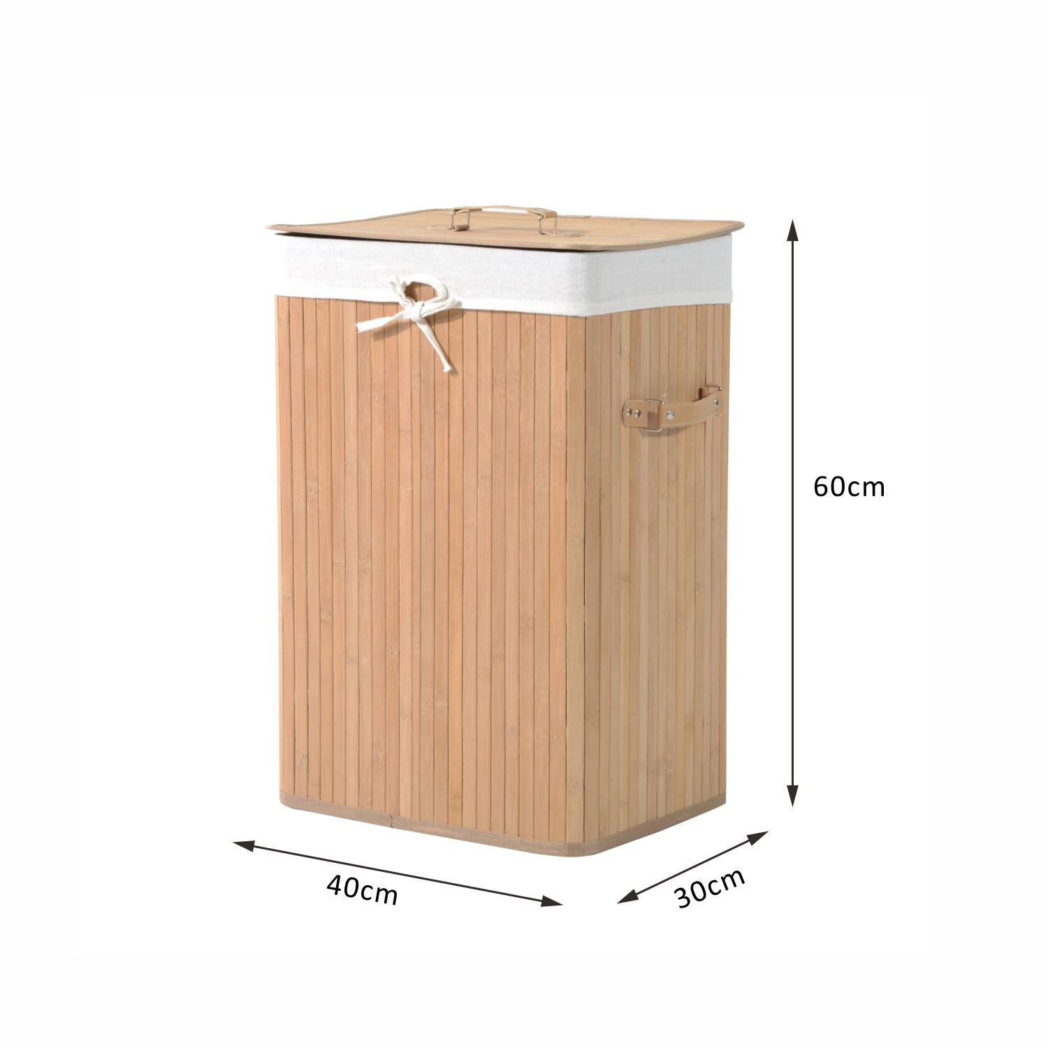 Stylish Bamboo Basket with Lid, Removable Cover, and Lining - 40x30x60cm - Borgè