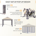 Pop Up Gazebo, Double Roof Foldable Canopy Tent with Zippered Mesh Sidewalls, Height Adjustable and Carrying Bag, Event Tent for Patio Garden Backyard, Beige 330x330x288cm - Borge' Group Limited