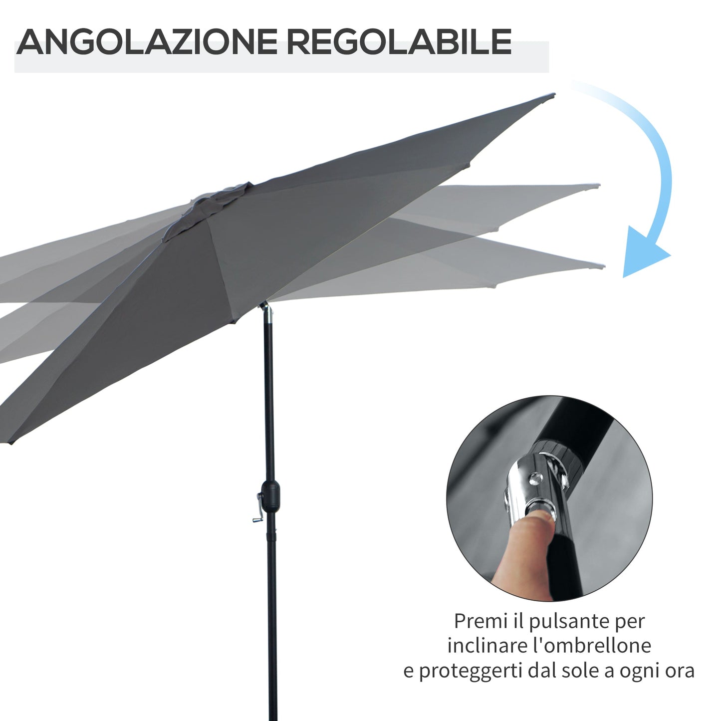 Outsunny garden umbrella Ø300cm inclinable with metal crank and dark Grey polyester - Borgè