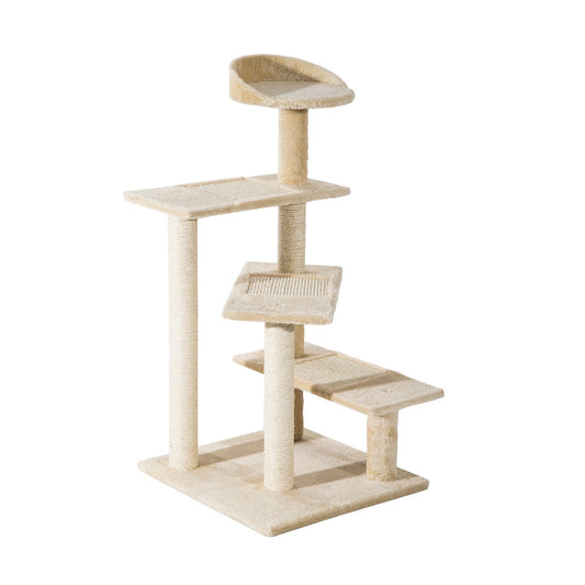 Beige Cat Tree for cats with Scratch Pole, 50x50x100cm - Borgè