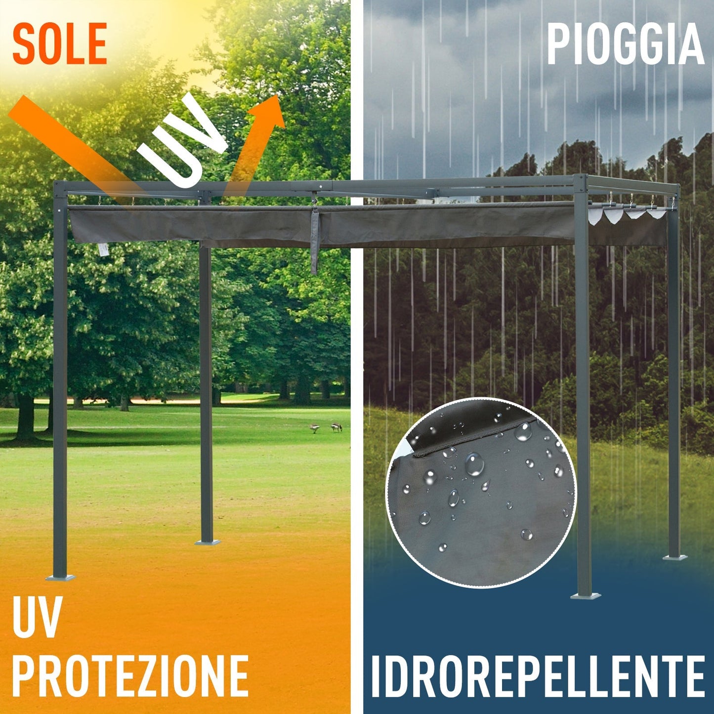 Outsunny Gazebo Pergola with sliding metal and polyester towel, UV rays filter, for outsiders, 298 x 213 x 221 cm - Borgè