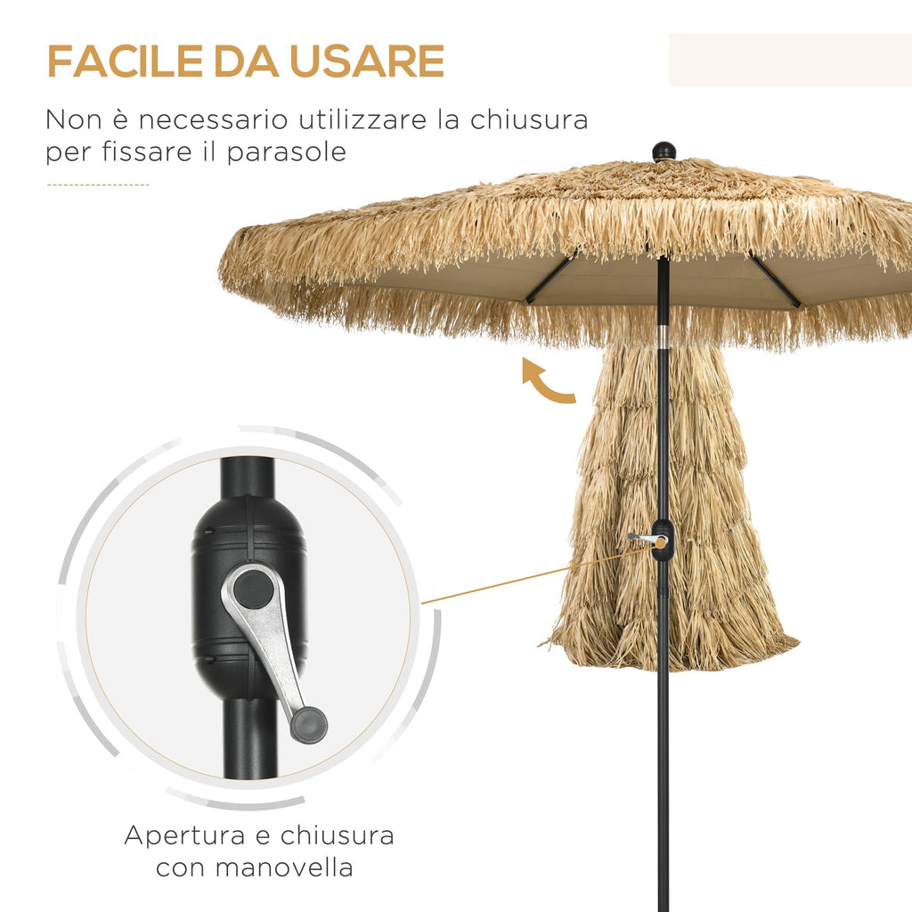 Round Garden Umbrella with Straw Cover and Crank, Ø265x250cm, Khaki - Borge' Group Limited