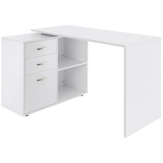 White Corner Desk for Office or Study Room with white chest of drawers