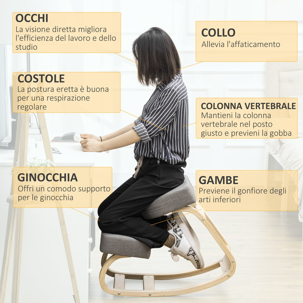 Vatter Ergonomic Postural Herry in Birch Wood and Fullet Cushion and Polyester, 51x69x58cm, Grey - Borgè