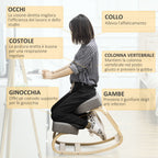 Vatter Ergonomic Postural Herry in Birch Wood and Fullet Cushion and Polyester, 51x69x58cm, Grey - Borgè