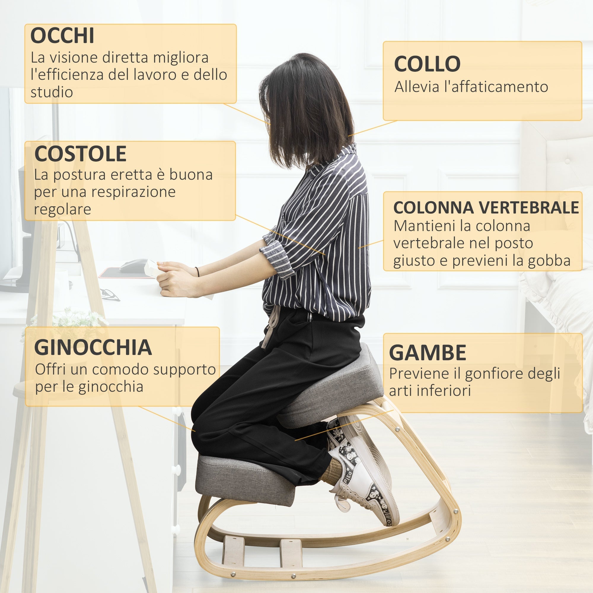 Vatter Ergonomic Postural Herry in Birch Wood and Fullet Cushion and Polyester, 51x69x58cm, Grey - Borgè