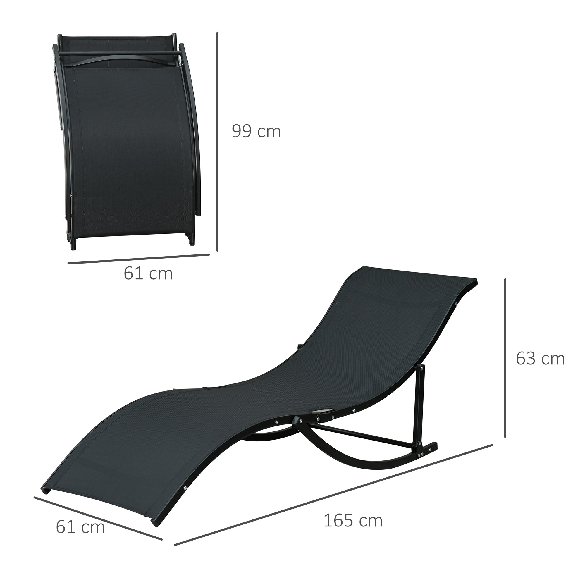 Set of 2 Folding Garden Loungers, Aluminum and Textilene Sun Lounger, 61x165x63cm - Borge' Group Limited