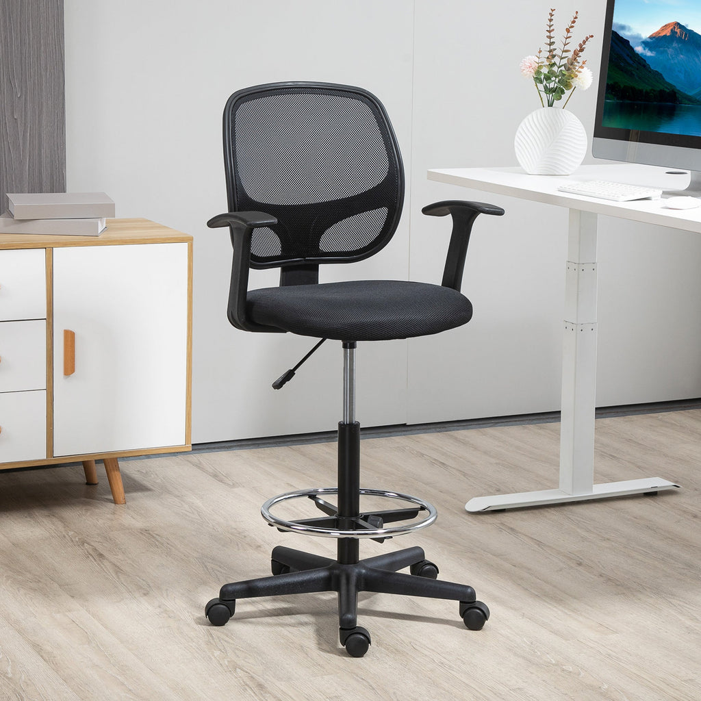 Vent office chair with adjustable height with armrests, wheels and padded seat, 60x56x110-132 cm, black - Borgè