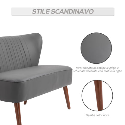 STELLE | Grey 2 Seater Sofa Grey Synthetic Leather with wooden legs - Borgè