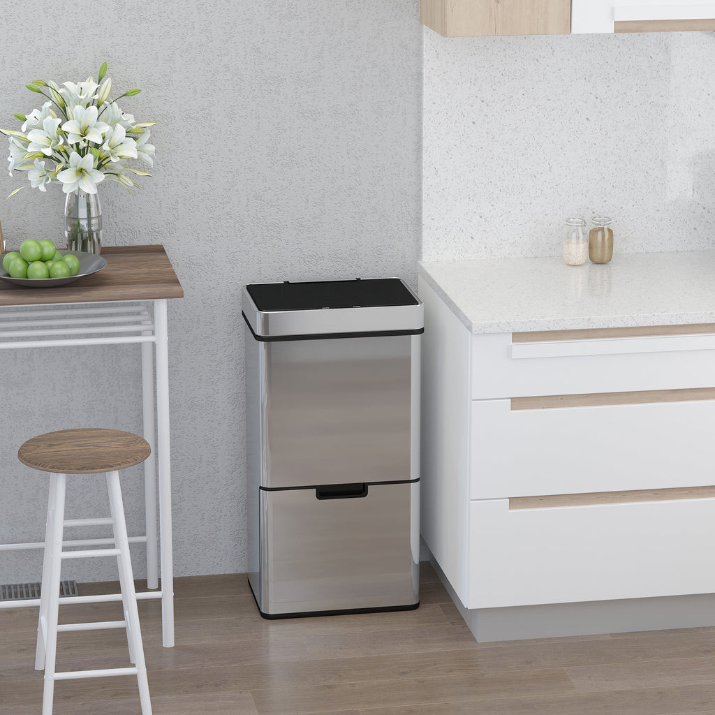 Autuminie 72L Song with Infrared sensor, 3 compartments and removable lid, steel and ABS, 42x30x81cm - Borgè