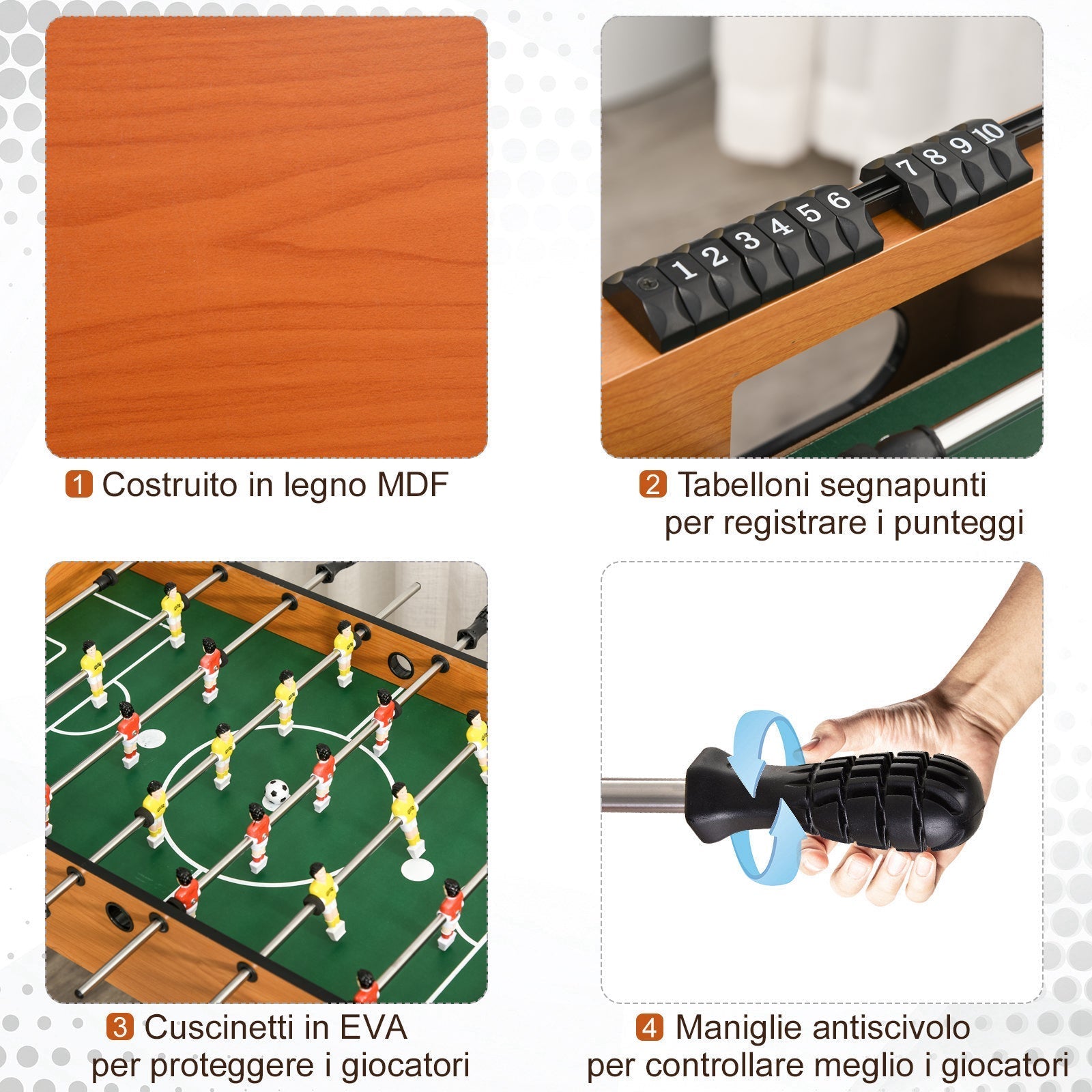 Professional Table Football for Adults and Family in MDF, Billiards Table with 2 Balls, Scoreboard and 22 Players, 122x61x80.7cm - Borge' Group Limited