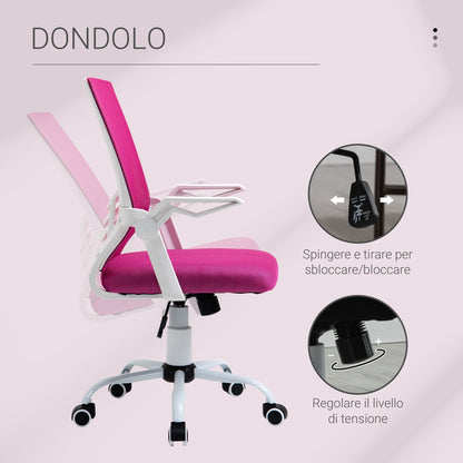 Ergonomic office chair with armrests and lumbar support, swivel office chair and adjustable height in pink fabric - Borgè