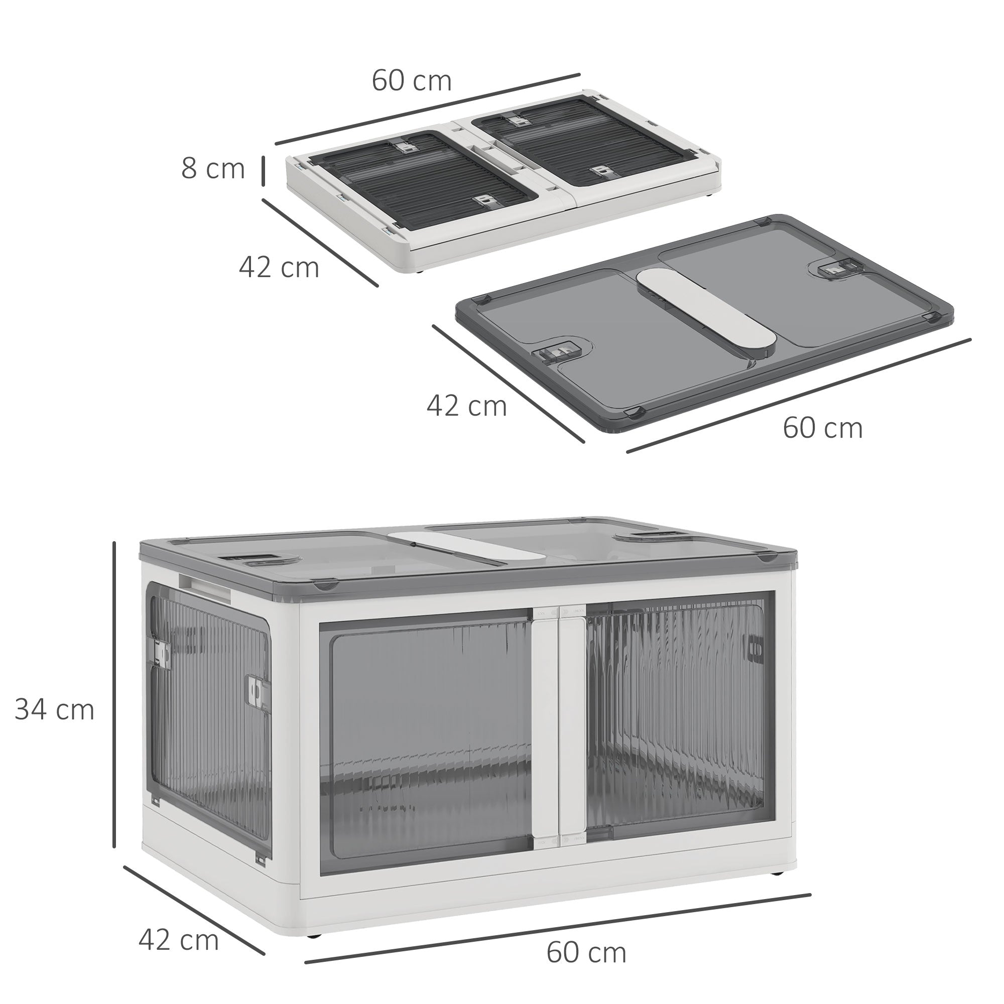 Homcom plastic container with stackable and folding lid from 69l, 5 openings and wheels, white - Borgè