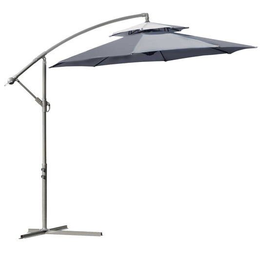 Outsunny arm umbrella with 2 -level adjustable roof and cross base, φ267x265cm, Grey - Borgè