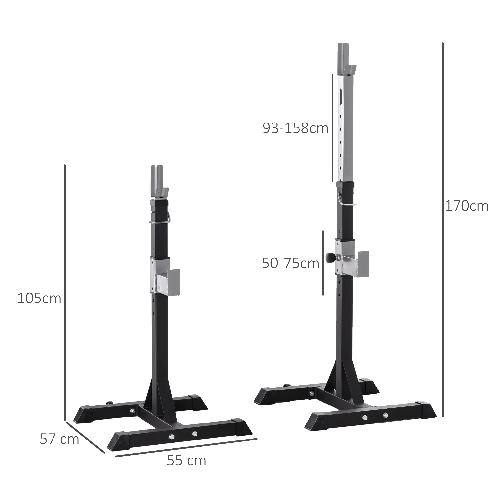 Set 2 Rack holder holder in steel, hooks with adjustable height, capacity 110kg, 55x57x105-170cm, black - Borge' Group Limited