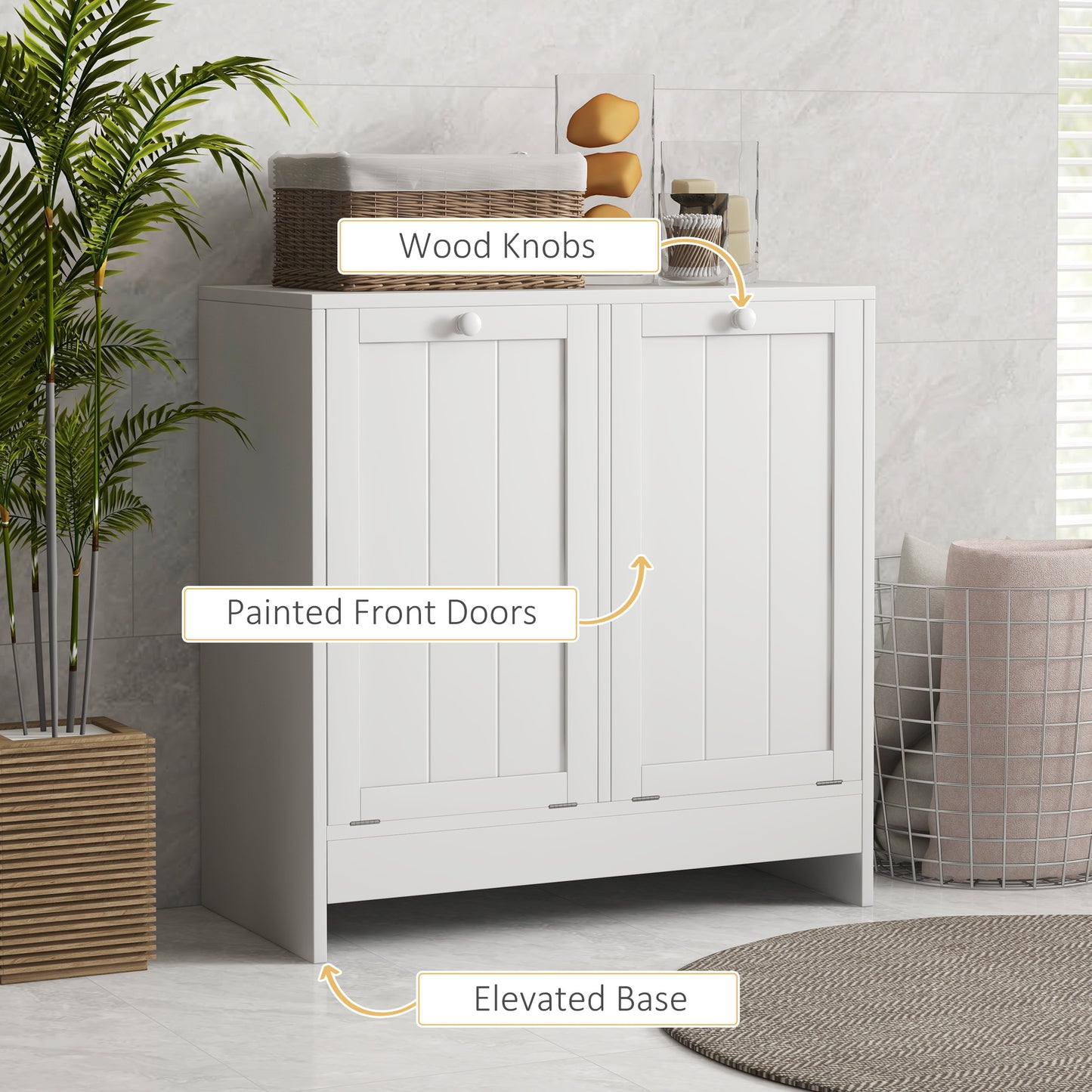 Clothes Cabinet with 2 Wooden Tilt Compartments, 66x33x68cm, White - Borgè