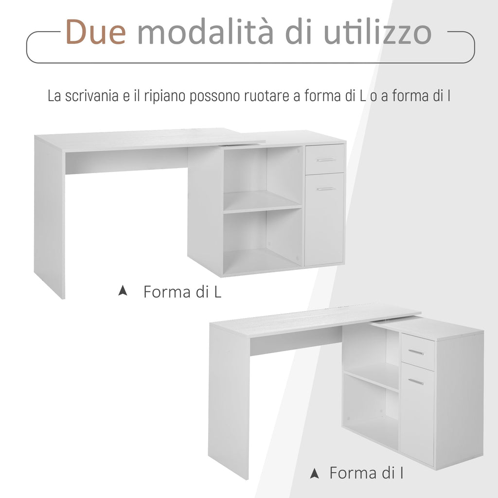 Corner Desk / Standard Desk with removable drawers and 360 ° White Shelf - Borgè