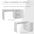 Corner Desk / Standard Desk with removable drawers and 360 ° White Shelf - Borgè