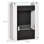 Bioethanol Fireplace with 1.5L Tank and 20m² Coverage, Steel and Glass Biofireplace, 60x20x79cm, Black and White - Borgè