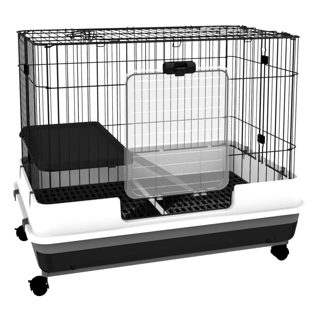 Black Metal Rabbit and Guinea Pig Cage with 2 Doors and Removable Tray 81.2x52.7x70cm - Borge' Group Limited