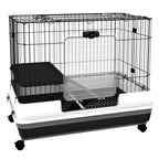 Black Metal Rabbit and Guinea Pig Cage with 2 Doors and Removable Tray 81.2x52.7x70cm - Borge' Group Limited
