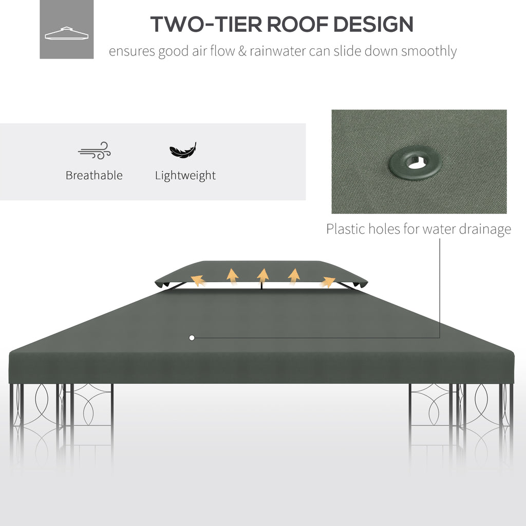 Outsunny coverage for gazebo 4x3 m at 2 levels in polyester with straps and 10 drainage holes, dark gray - Borgè