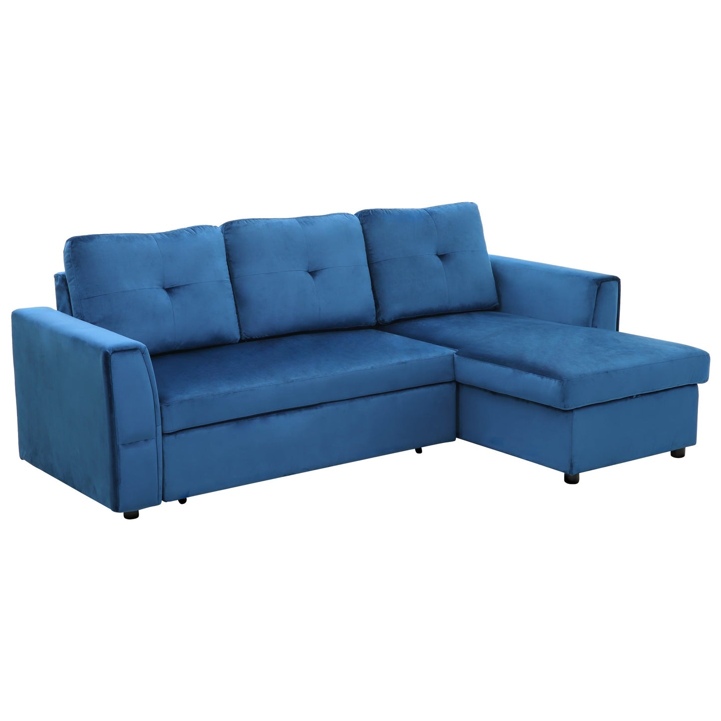 ALEA | 3 Seater Corner sofa bed with velvet effect coating, chaise longue with container, 232x141x85cm - blue - Borgè