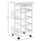 white wooden kitchen trolley with 1 drawer and 4 metal baskets - Borgè