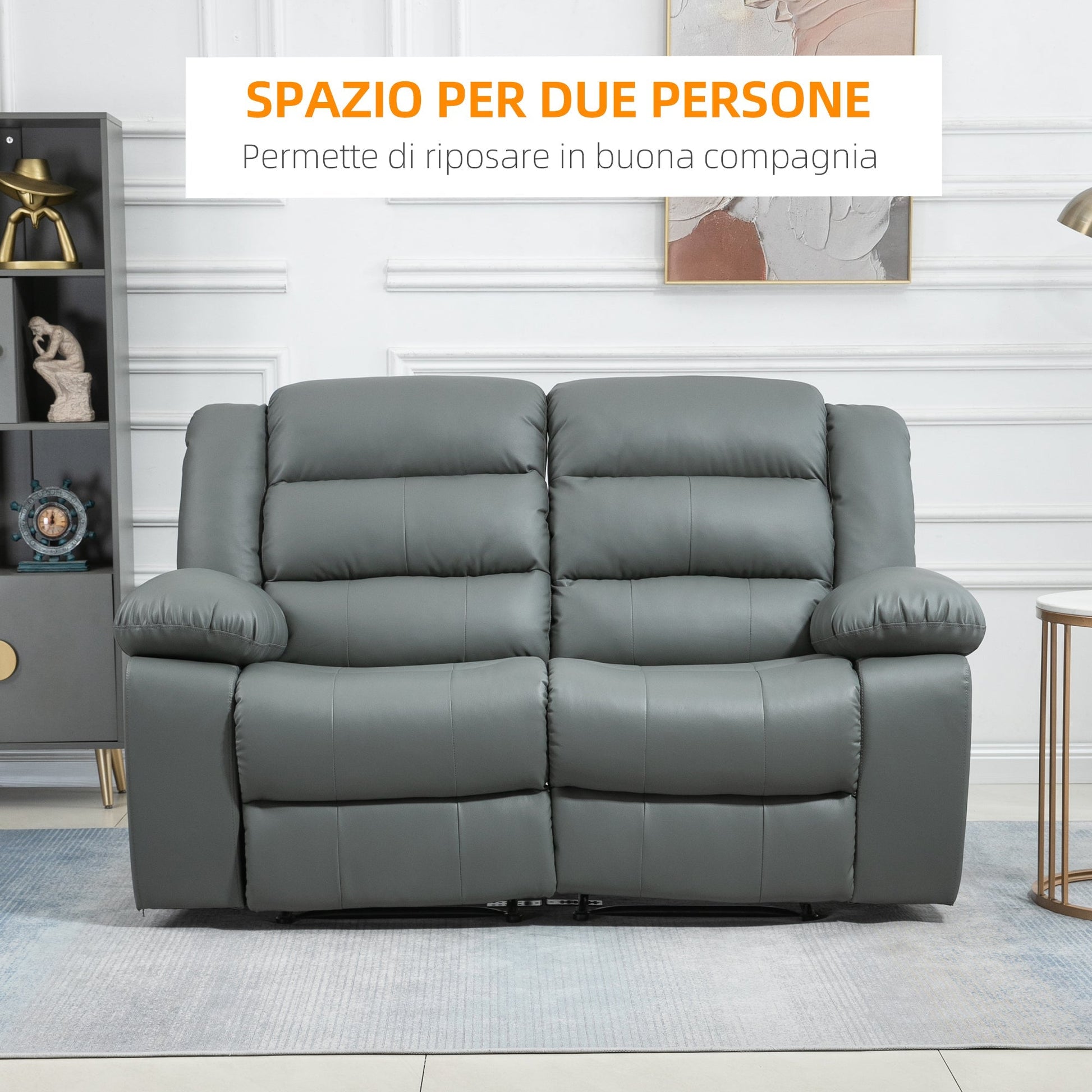 MILLE | Grey 2 Seater Reclining Sofa with padded Cushions | 168x93x102 cm - Borgè