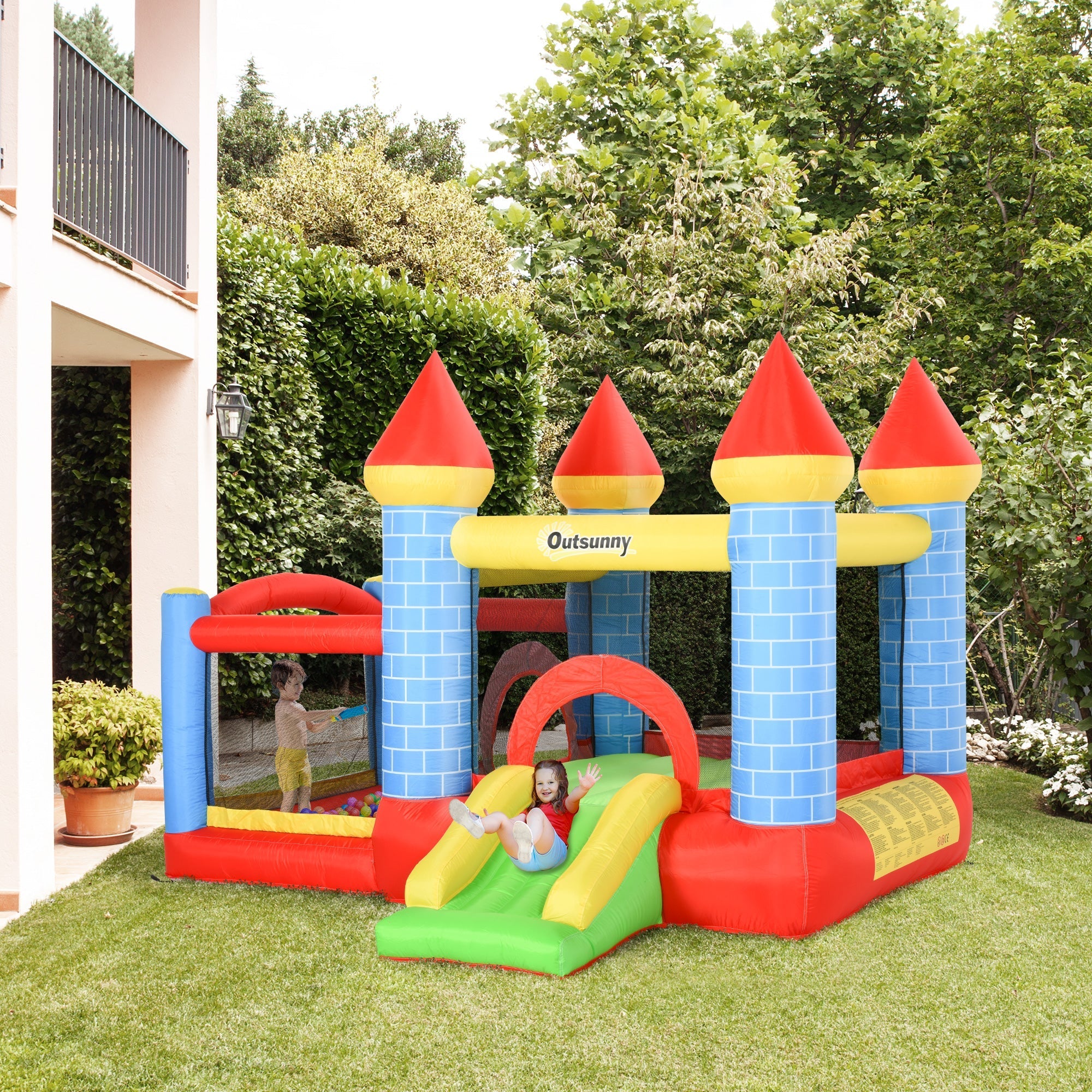 Giant Bouncy Castle for Kids Ages 3-8 with Slide, Pool and Basketball Hoop, 280cmx260cmx210cm - Borge' Group Limited